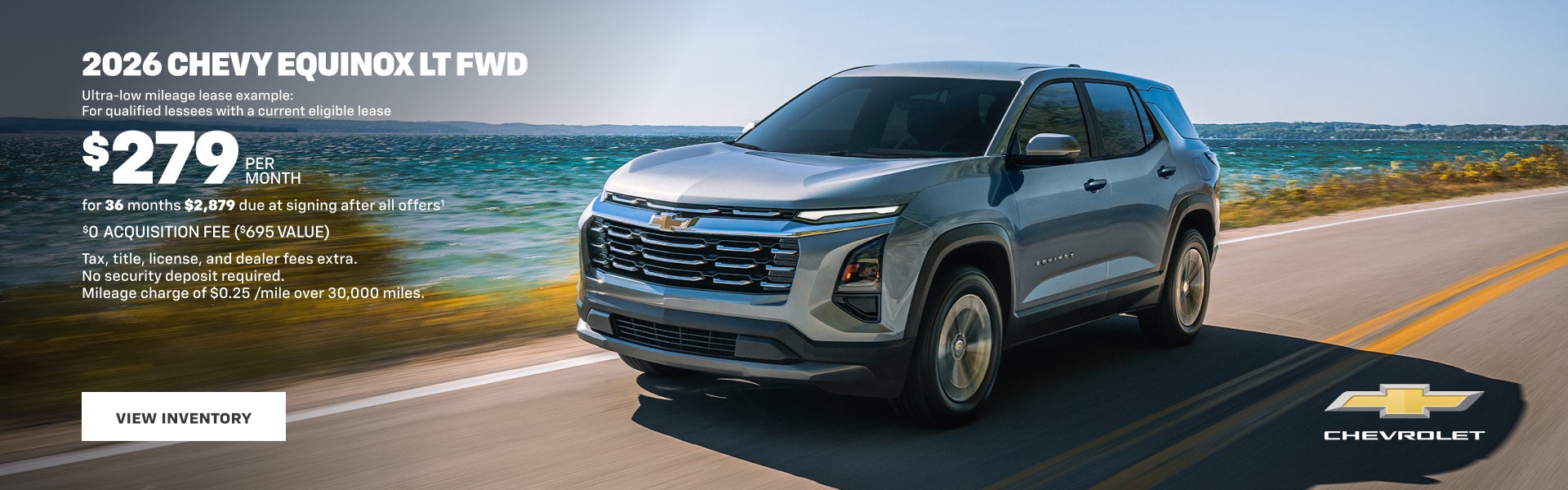 2026 Chevy Equinox LT FWD. Ultra-low mileage lease example: for qualified lessees with a current ...